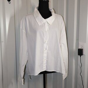 Closed Women's Crisp White Button Up Shirt Boxy Cropped Oversized Size Small